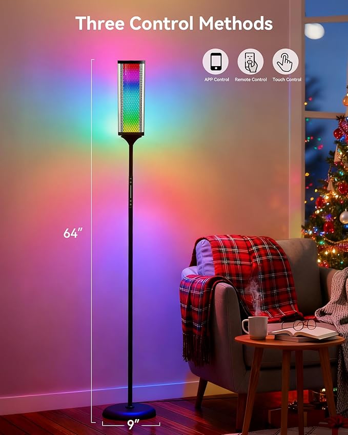 JOOFO Glass Shade RGBICW Corner Floor Lamp, 16 Million Colors Smart LED Ambient Mood Lighting with App & Remote Control for Modern Home Decor, Bedroom, Living Room, Gaming Room