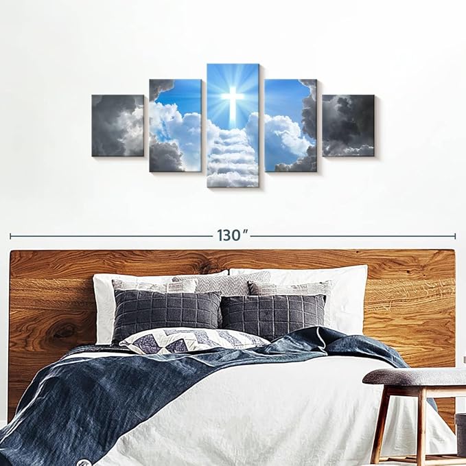 Elephant Stock Stairway To Jesus Christ Wall Art Multi Piece Canvas - 5 Panel Christian Pictures Decor - Digital Design Canvas Print - Christian Wall Decor - 80" X 36"
