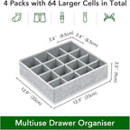 Joyoldelf Sock Drawer Organizer Divider Underwear Organizer 16-cell Fabric Dresser Drawer Organizers Storage Boxes for Socks Lingerie, Handkerchiefs, Ties 4 Pack (Blended-Grey)