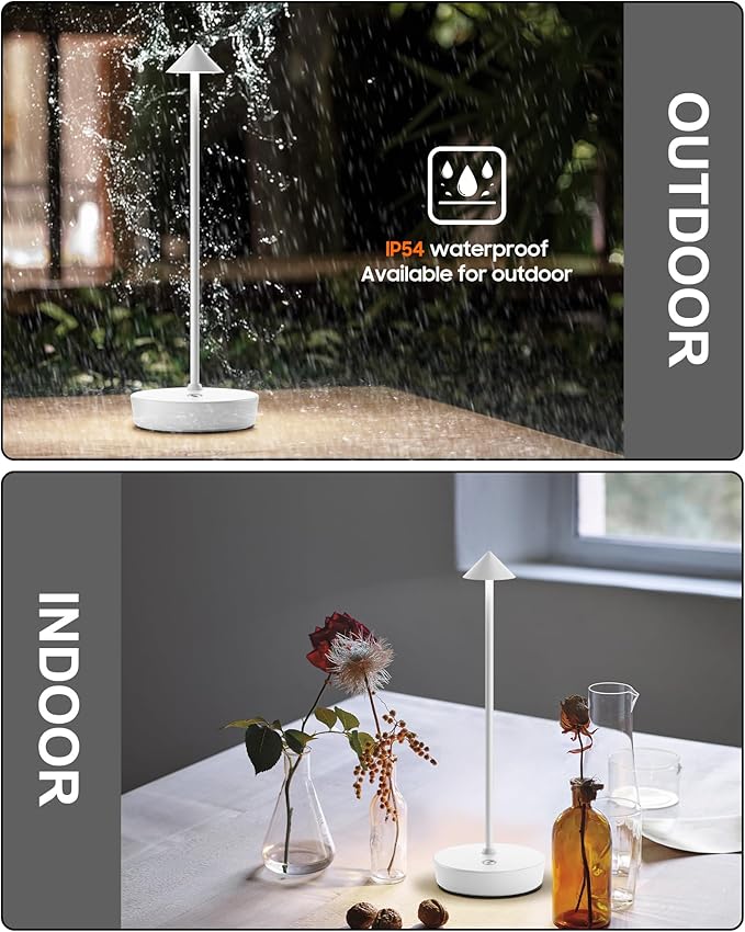 Cordless Table Lamps Rechargeable, 6000mAh Battery Operated LED Desk Lamp Outdoor Waterproof Portable Touch Dimmable Table Night Light for Patio Restaurant Dining Home White