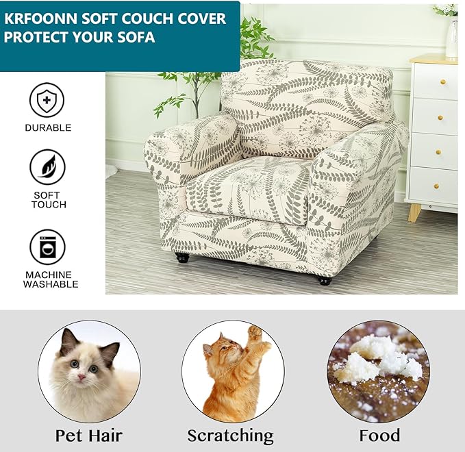 KRFOONN 2 Piece Couch Chair Cover Printed Sofa Covers Couch Covers Stretch Armchair Sofa Couch Slipcovers Furniture Protector with Elastic Bottom for Living Room (Armchair, 54)