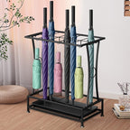 Metal Umbrella Holder Stand with Removable Drip Tray, Industrial Free Standing Umbrella Rack Organizer for Entryway Home Office Patio Decor(10 Slots 8 Hooks, Black)