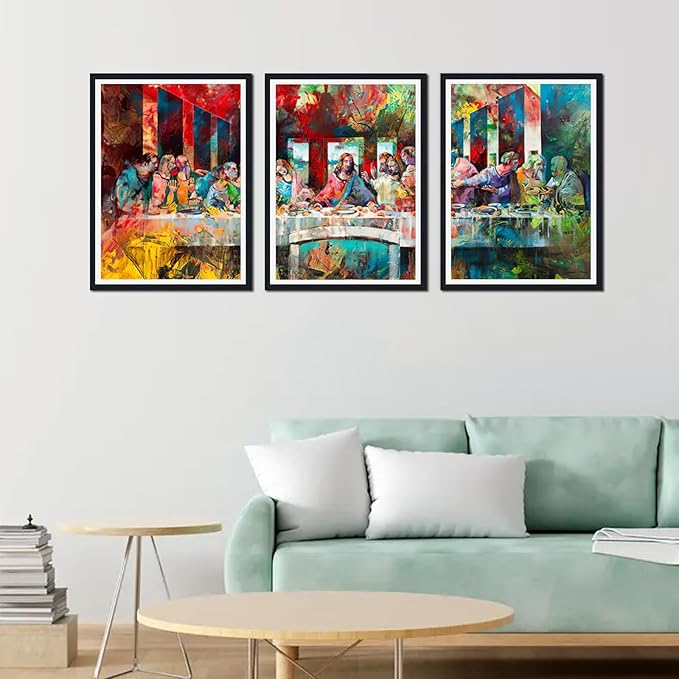 Novatique The Last Supper Wall Art Jesus Canvas Wall Art for Home Decoration Graffiti Art Picture Canvas Print for Office,24" x 36" x 3pcs