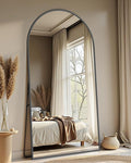 Full-Length Floor Mirror with Stand, 82"x44" Arched Style Full Body Standing Mirror for Bedroom, Living Room, Gym, Dorm - Shatter-Resistant & Easy Assembly, Black