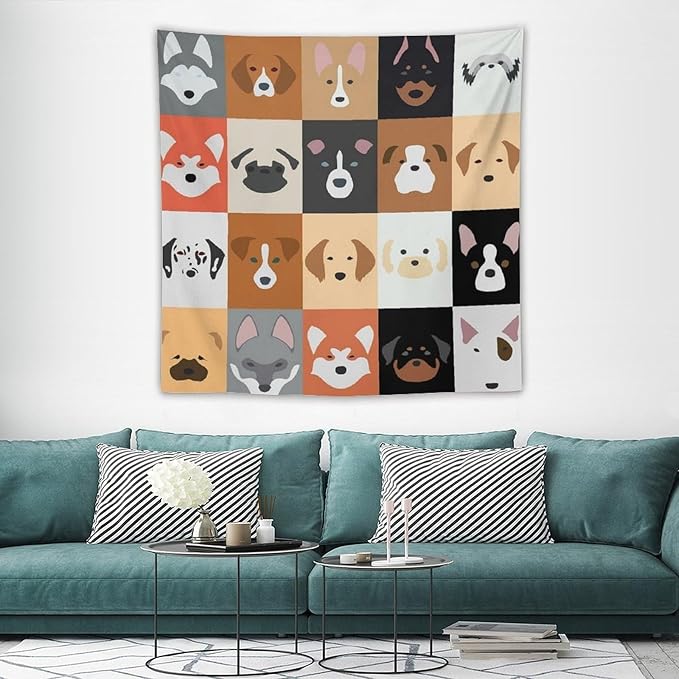 VUMIVI Dog Tapestry Funny Cartoon Pet Patterns Colorful Illustrations Square Animals Tapestry Wall Hanging for Living Room Bedroom Dorm Classroom Aesthetic Decor W60xL60in