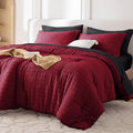 MUXHOMO 7 Pieces Queen Comforter Set, Seersucker Bed in a Bag Queen Size, All Season Luxury Bedding Set with Comforter, Flat Sheet, Fitted Sheet, Pillowcases & Shams, Red & Black