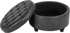 Homepop Home Decor |Button Tufted Faux Leather Round Storage Ottoman | Ottoman with Storage for Living Room & Bedroom (Gray)