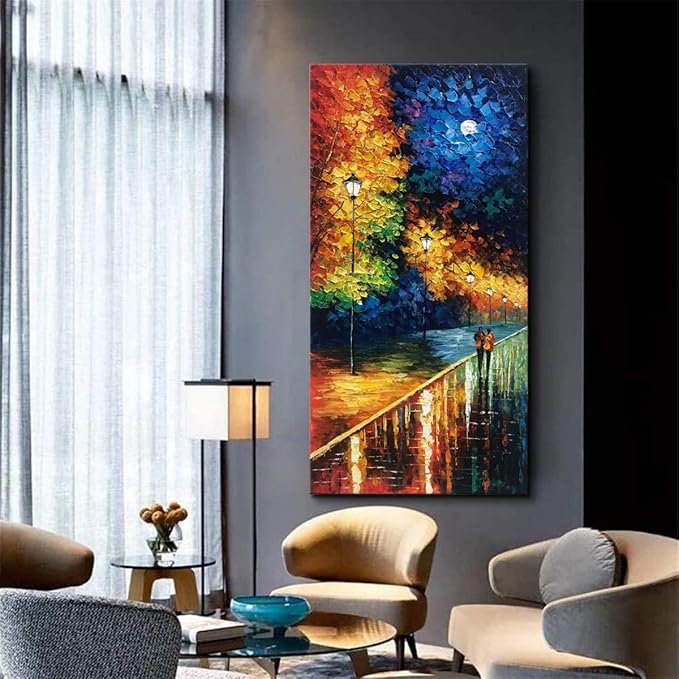 Alenoss Hand Painted Vertical Abstract Large Canvas Wall Art 48x24 Inches Oil Paintings on Canvas Blue Artwork for Wall Home Decorations Wall Décor