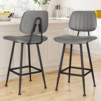 24-Inch Leather Bar Stools Set of 2, Counter Height Barstools with High Backrest，Bar Chairs for Kitchen Island with Heavy Duty Metal Base, Gray