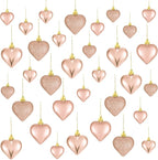 Skylety 30 Pieces Valentine's Day Heart Ornaments, Heart Shaped Decorations Tree Hanging Baubles for Valentine Wedding Anniversary, 3 Styles 2 Size (Rose Gold)