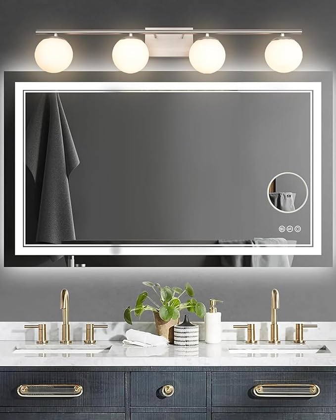 New Bathroom Vanity Light Fixtures 4 Lights Brushed Nickel Glass Shade Modern Wall Bar Sconce Over Mirror（(Exclude G9 Bulb)