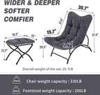 Welnow Modern Accent Chair with Ottoman, Upholstered Comfy Lounge Recliner Sofa, Thick Cushion Oversized Lazy Reading Chair with Footrest for Living Room, Bedroom, Apartment, Office, Dorm, Dark Grey