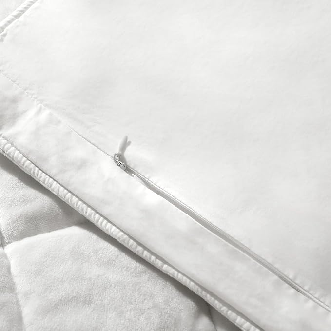 Greek Velvet King Quilt Set, Ultra-Soft Luxe Sheen, 100% Cotton Backing, 150GSM Down-Alternative Fill, Expanded 108×98" Coverage for Fuller Side Drape (1 Quilt + 2 Pillow Shams), Brilliant White