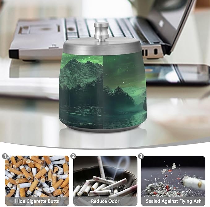 Polar Lights Sailboat Ashtray with Lid, Outdoor Ashtrays for Patio, Stainless Steel Ashtray Odorless Smokeless for Home Office Balcony