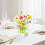 6" Wide 6" Tall Large Hand Blown Sturdy Clear Cylinder Glass Vase, Centerpiece Flower Vase for Rose, Tulip, Boquets, Hurricane Candle Holder (1, 6"x6")