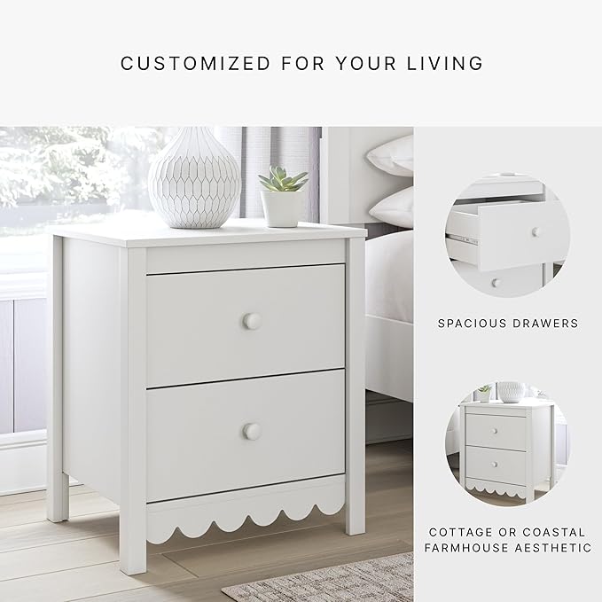 Signature Design by Ashley Hallityn Minimalist 2 Drawer Nightstand, Smooth-Gliding Drawers, Wood, 21.34" W x 15.94" D x 24.37" H, Matte White Finish