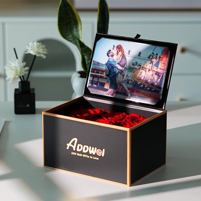 ADDWel Preserved Rose Gift Box with 4x6 Photo Frame, Romantic Flower Gifts for Women, Wife or Girlfriend, 6 Eternal Roses for Delivery on Christmas, Birthday, Anniversary, Valentine’s Day