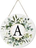 Smile Monogram Letter A Wreaths Wooden Welcome Sign, Family Last Name Initial Front Door Wall Decoration, Floral Spring Summer Porch Rustic Home Kitchen Decor