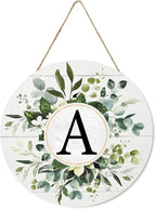 Smile Monogram Letter A Wreaths Wooden Welcome Sign, Family Last Name Initial Front Door Wall Decoration, Floral Spring Summer Porch Rustic Home Kitchen Decor