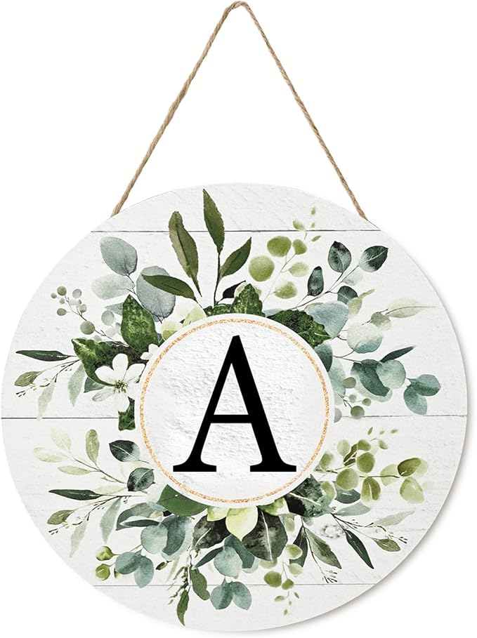 Smile Monogram Letter A Wreaths Wooden Welcome Sign, Family Last Name Initial Front Door Wall Decoration, Floral Spring Summer Porch Rustic Home Kitchen Decor