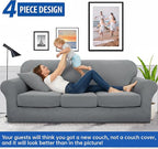 YEMYHOM Latest Checkered 4 Pieces Couch Covers for 3 Cushion Couch High Stretch Thickened Sofa Cover for Dogs Pets Elastic Slipcovers Living Room Furniture Protector (Light Gray), 71"-91"(3 Cushions)