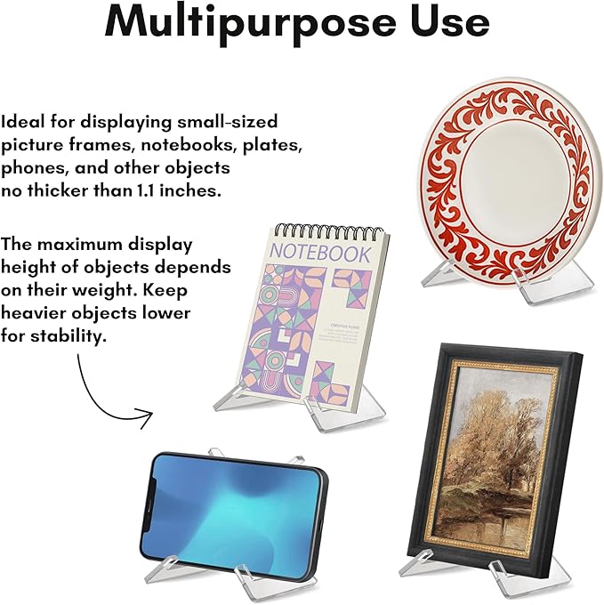 Americanflat Acrylic Easel Stand - 4" Tabletop Easel and Plate Stand - Set of 4 - Lightweight Display Holders for Photos, Cards, Frames, Books, Magazines, Albums - Home or Office Decor