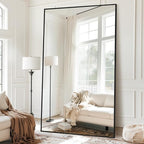 Full Length Mirror, 88"x44" Floor Mirror Freestanding, Oversized Floor Standing Mirror Full Body Mirrors with Stand for Bedroom, Hanging Mounted Mirrors for Living Room Cloakroom, Black, Rect