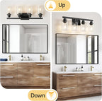 4-Light Bathroom Vanity Light, Modern Matte Black Wall Sconce Lighting with Clear Glass Shade, Bathroom Lighting Fixtures Over Mirror,Vintage Wall Mounted Lamps for Mirror Bedroom,Living Room