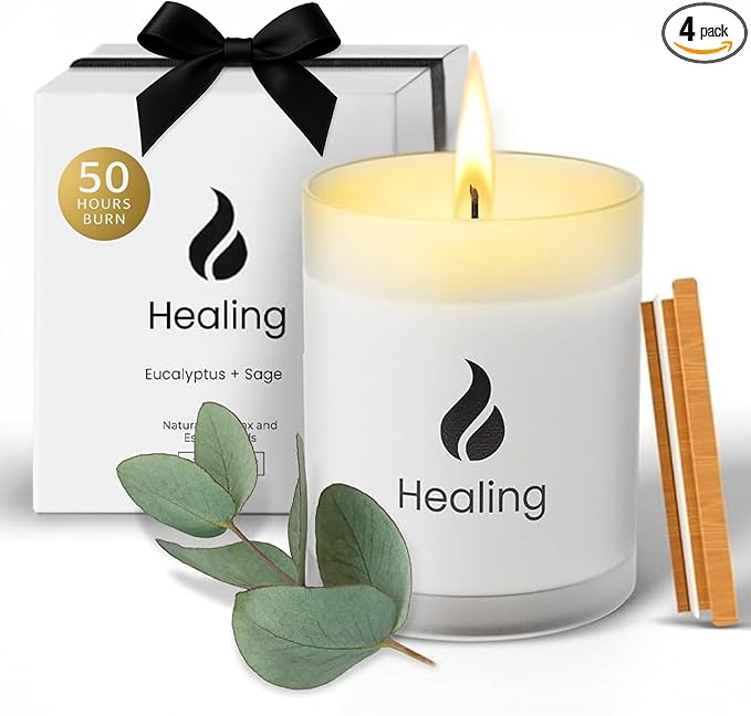 Natur IX Soy Healing Candle for Cleansing, Energy Renewal | Aromatherapy with Eucalyptus, Pine, Sage & Mint | 50 Hour Burn, Meditation & Spiritual Healing Candle with Wood Lid Base, Gift Ready 8.5 oz