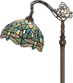 Tiffany Floor Lamp Sea Blue Stained Glass Dragonfly Style 12X12X67 Inch Angle Adjustable Arched Gooseneck Antique Reading Light