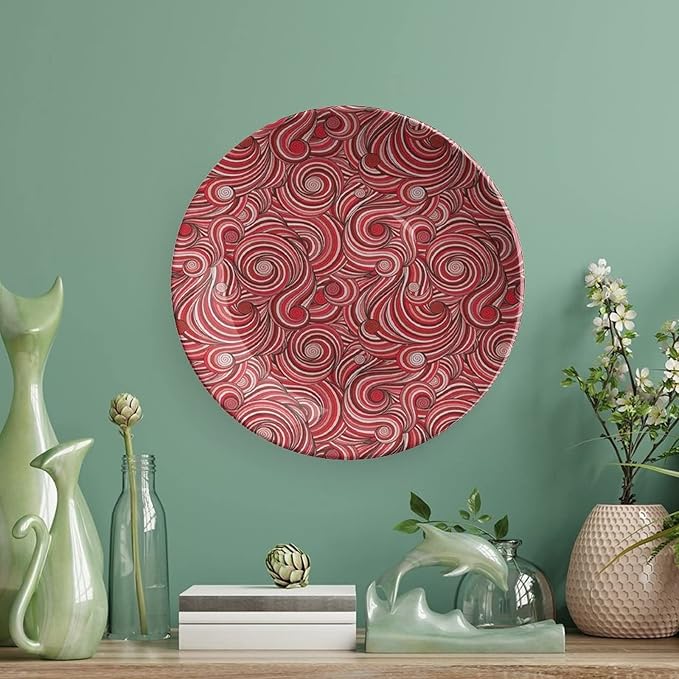 Ceramic Plates, Asian Decorative Ceramic Plates, Modern Autumn Season Wavy Holiday Festival, 10 Inch, Household Plates Decorative, Rose Ruby Red