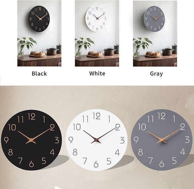 Mosewa Wall Clock Silent Non Ticking Decorative for Kitchen Bedroom Bathroom Office Living Room Battery Operated 10 Inch Gray Modern Simple