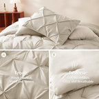 CozyLux California King Comforter Set Oatmeal - 7 Pieces Cal King Pintuck Bed in A Bag Gift for Family, Pinch Pleat Bedding Sets with All Season Comforter, Sheets, Pillowcases & Shams