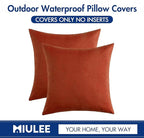 MIULEE Pack of 2 Decorative Outdoor Solid Waterproof Throw Pillow Covers Faux Linen Garden Farmhouse Cushion Cases for Summer Patio Tent Balcony Couch Sofa 12x12 Inch Burnt Orange