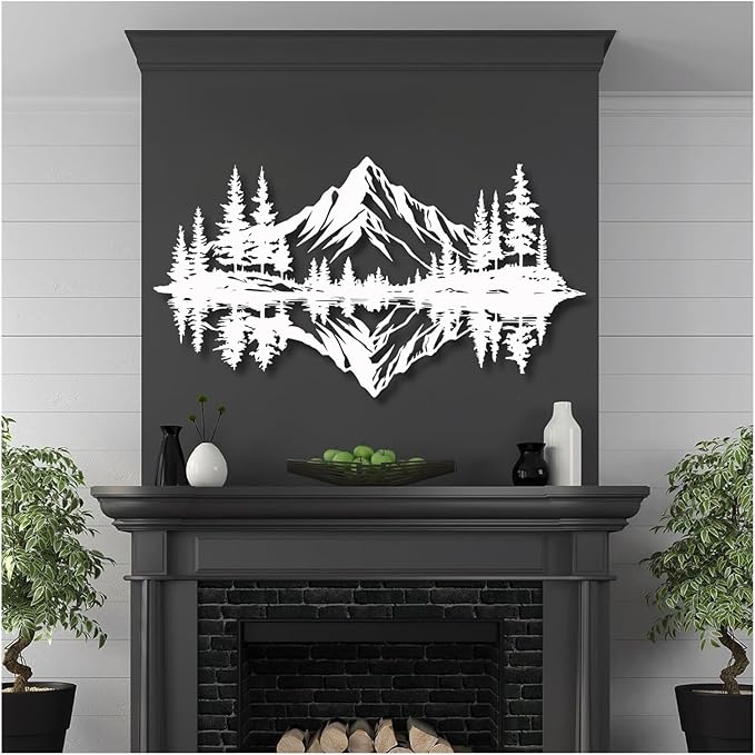 Metal Mountain Wall Art, Pine Trees And Hills Metal Decor, Mountain And Forest Metal Wall Decor, Horizontal Metal Wall Sculpture, Large Nature Wall Art(Silver,30x17in/76x42cm)