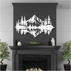 Metal Mountain Wall Art, Pine Trees And Hills Metal Decor, Mountain And Forest Metal Wall Decor, Horizontal Metal Wall Sculpture, Large Nature Wall Art(White,41x23in/105x58cm)