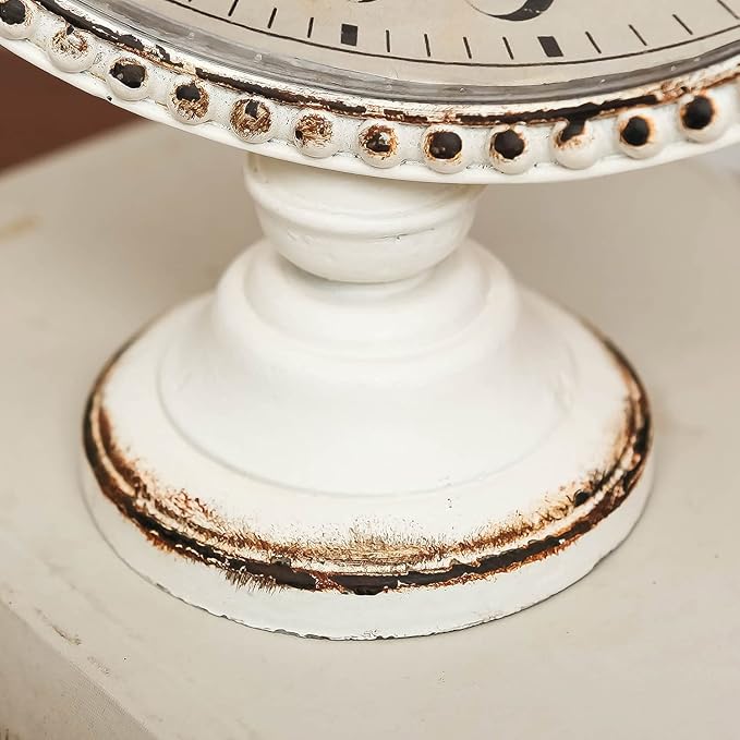 NIKKY HOME Vintage Table Clock with Beads, Silent Shelf Desk Top Clock Battery Operated Antique Design, Chic Home Decor for Fireplace Mantel, Desktop, Countertop, White