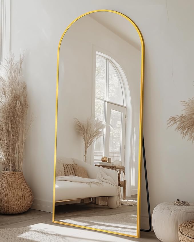 Suidia Arched Full Length Mirror, 58"x18" Floor Mirror Freestanding, Floor Standing Full Body Mirror with Stand for Bedroom, Hanging Leaning Mounted for Living Room Cloakroom, Gold