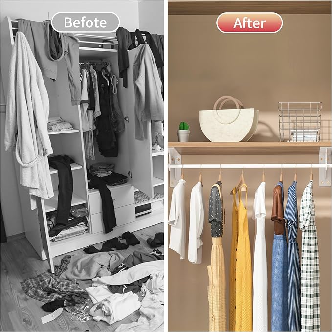 Closet Rod Support Bracket White WYGWP 14 inch Heavy Duty Shelf Brackets with Rod Holders Support 400lbs Wall Mounted Sturdy 2 Pack