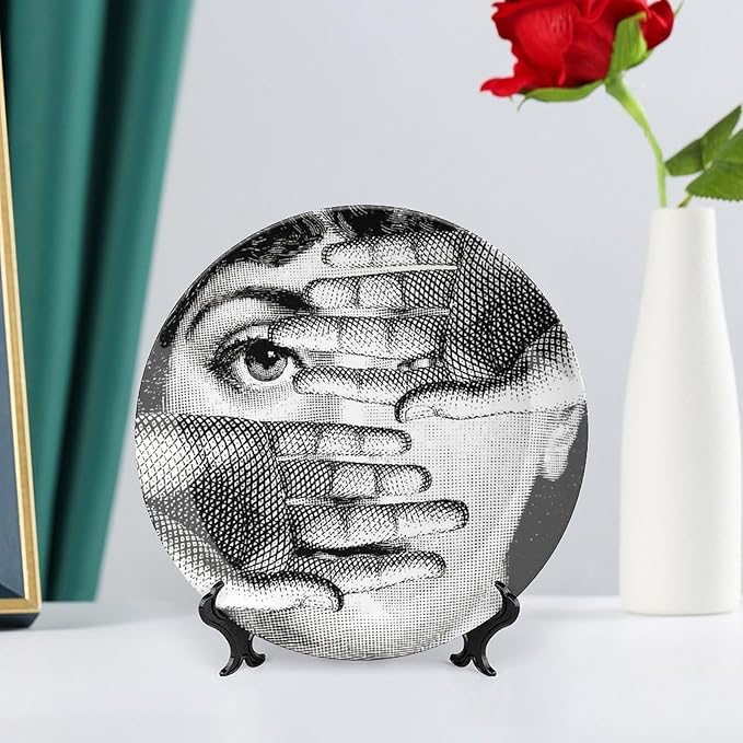 Lina Cavalieri Plate, Wall Decorative Plate, Mysterious Face Plate Wall Hanging Decoration,Including Bracket and Special Spring Hook, 8inch, Style4