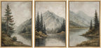 MUDECOR Framed Wall Art Print Set Mountain Landscape Nature with Trees, Lake, and Mountains, Rustic Illustrations Modern Art Decorative Colorful for Living Room, Bedroom, Office - 24"x36"x3 Natural