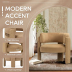 COLAMY Modern Accent Chair Set of 2, Velvet Accent Chairs, Upholstered Barrel Chairs with Solid Wood Legs, Comfy Side Chair for Living Room, Bedroom, Reading, Cozy Reading Chair,Khaki