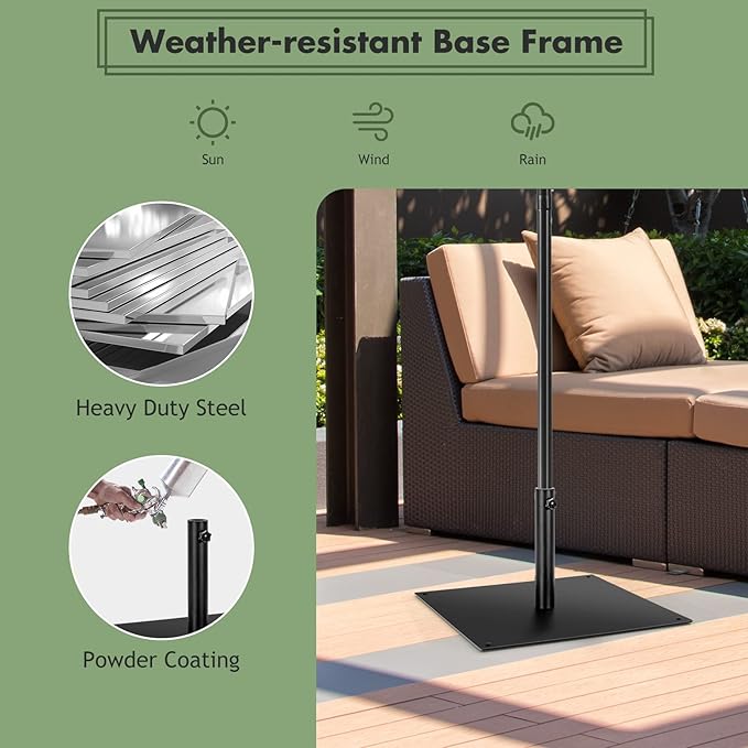 Giantex 42 lbs Patio Umbrella Base, 25 inch Heavy Duty Square Outdoor Umbrella Stand for 1.6''-1.9'' Poles, 4 Adjustable Pads Anchor Holes, Umbrella Holder for Deck Yard Poolside Garden