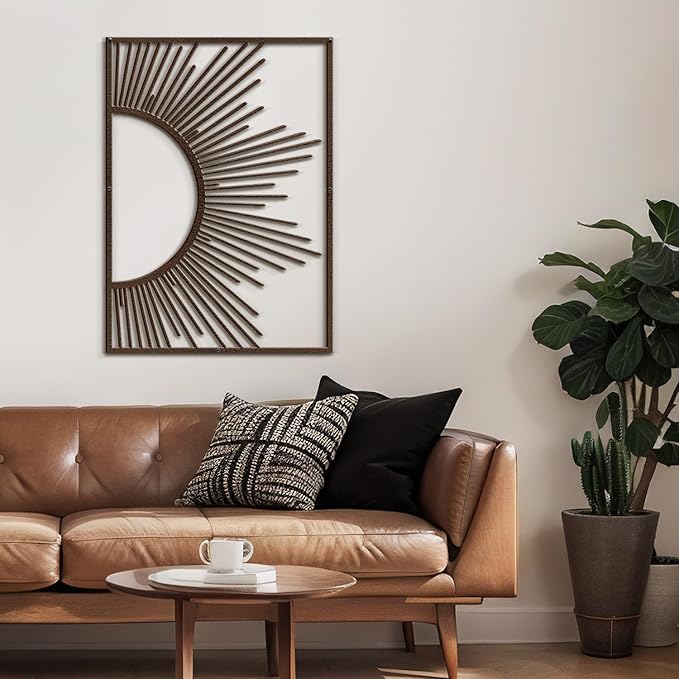 SIGNLEADER Metal Wall Art Decor Shining Sun Minimalist Modern Abstract Wall Sculpture Hangings Home Decoration for Living Room, Bedroom, Bathroom, Kitchen, Outdoor - 24" Bronze