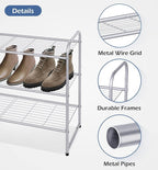 KEETDY 3-Tier Long Shoe Rack for Closet Metal Shoe Organizer for Entryway, Wide Stackable Shoe Storage Shelf with Sturdy Wire Grid for Closet Floor, Bedroom, Grey