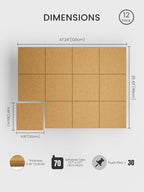 Bumusty Large Cork Board 48" x 36" Alternative - 12 Pack Felt Wall Tiles with 70 Safe Removable Adhesive Tabs, 30 Pushpins, Cork Boards for Walls Pin Board Bulletin Board Office Decor (Mustard Yellow)