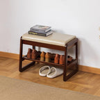 Solid Wood Shoe Bench, 2-Tier Entryway Bench with Cushion and Flip-Open Storage Box, Mid-Century Modern Shoe Bench Rack for Hallway, Mudroom(Gray, 21.65'')