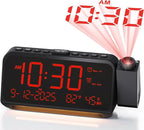 Roxicosly Projection Alarm Clock for Bedroom Ceiling, 118 dB Super Loud for Heavy Sleepers, 6.7" Large Digital Dimmable Display with Day Date Indoor Temp Humidity, Dual Alarms Adjustable Volume