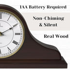 Mantel Clock Battery Operated - Wooden Mantle Clock - 15x7.5 - Silent, Made of Real Wood & Easy to Read - for Living Room Decor Above Fireplace Mantel, Office, Shelf, Table & Home Décor Gift