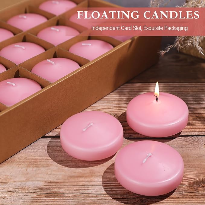 3 inch Floating Candles 30 Packs Pink Floating Candle for Centerpieces 8-9 Hours Floating Candles 3” Water Candles for Cylinder Vases, Pool, Wedding, Valentine's